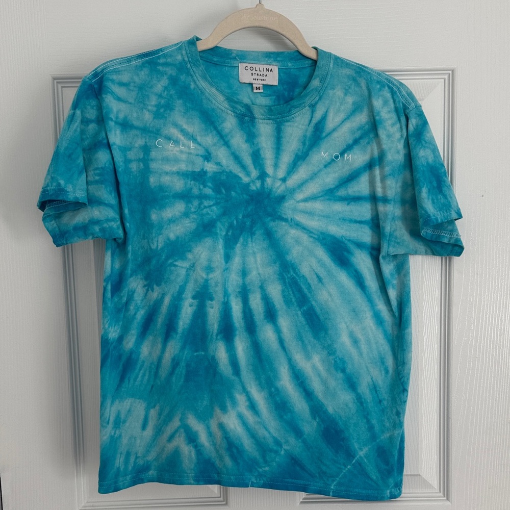 Collina Strada Turquoise Blue Tie-Dye “Call Mom” Shirt
